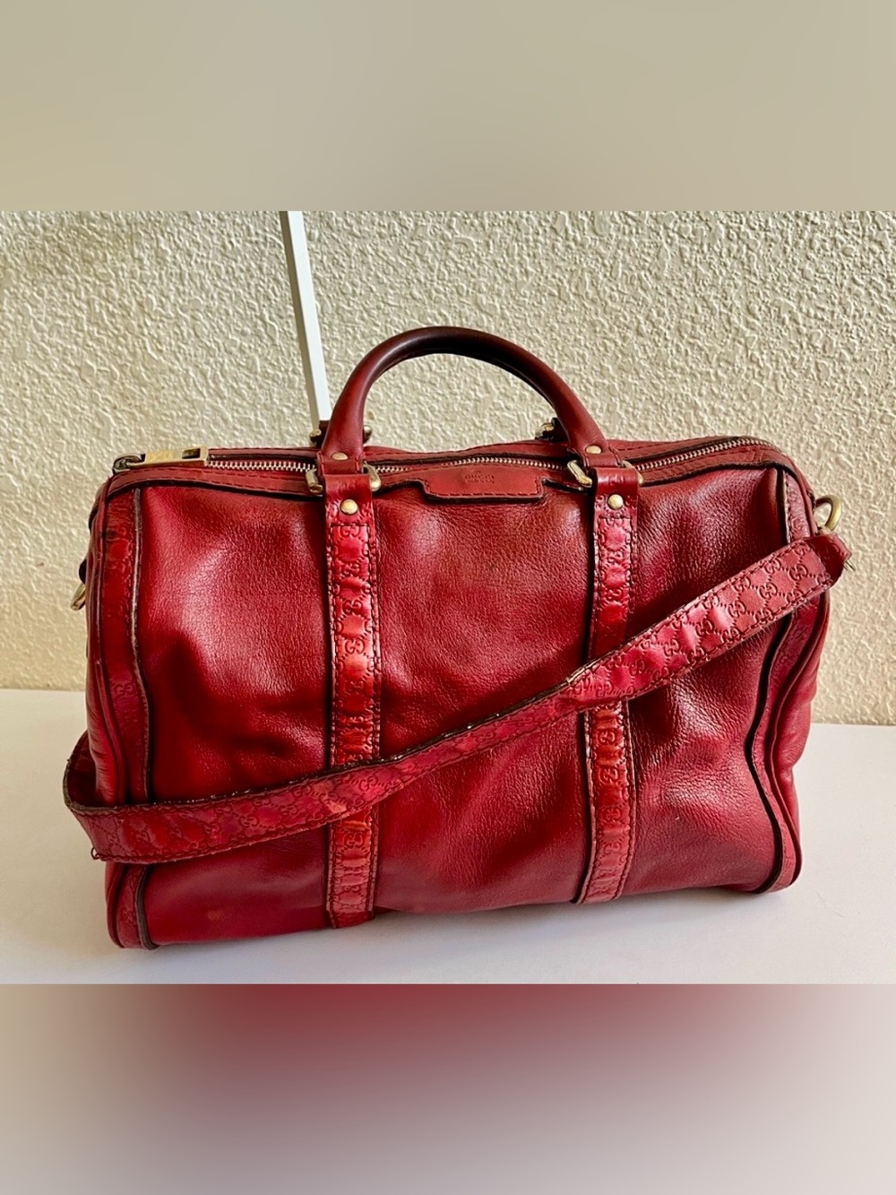 Vintage Gucci Boston red leather duffel bag
